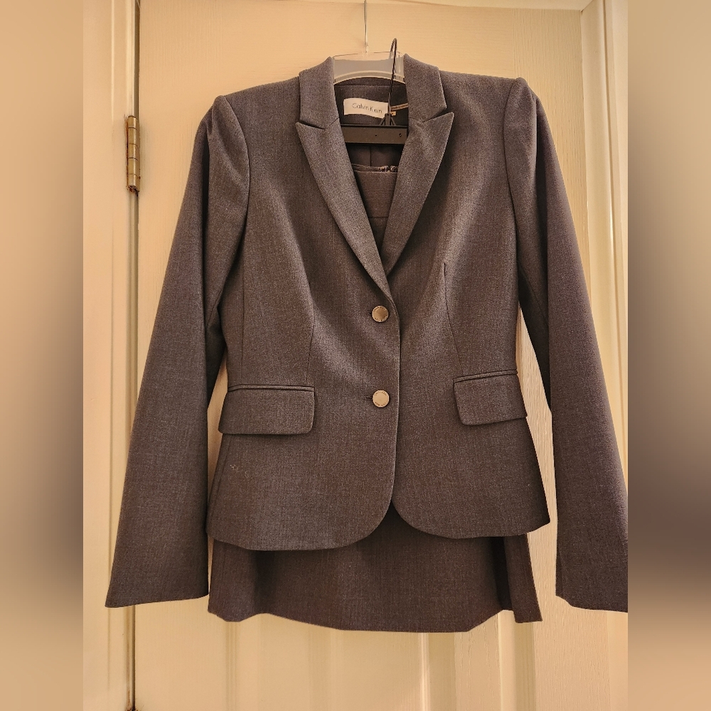 Calvin Klein Classic Gray Blazer with Matching Skirt